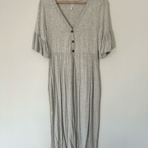 Gray V-Neck Buttoned Women's Dress